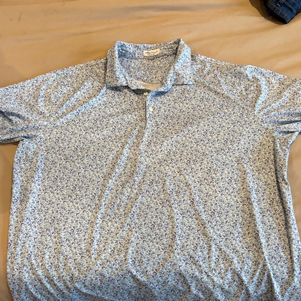 Men's Blue Floral Polo Shirt